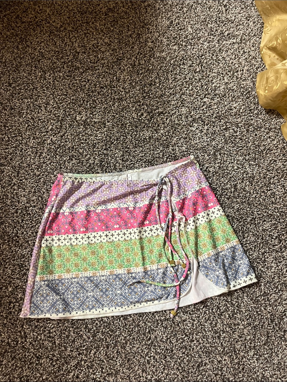 BECCA Multicolor Striped Drawstring Mini Skirt Beach Cover Up • Sz L